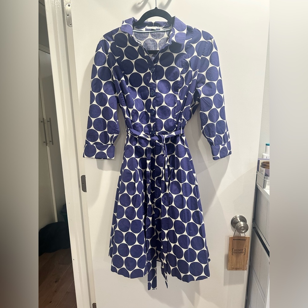 Boden Navy Polka Dot Shirt Dress Size US 12